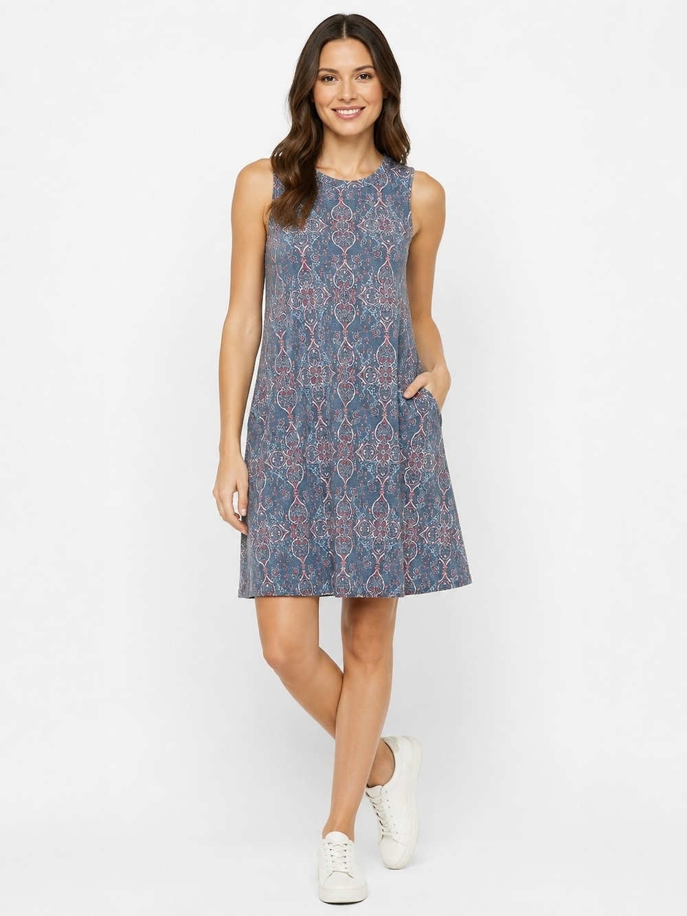 Apt. 9 Blue Purple Printed Sleeveless Mini Dress With Pockets Women's Size S